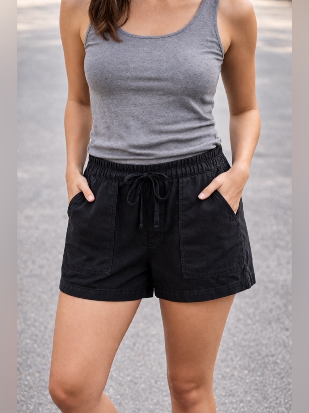 348 Anthro Cloth & Stone Black Drawstring Athletic Shorts XS Lightweight Casual